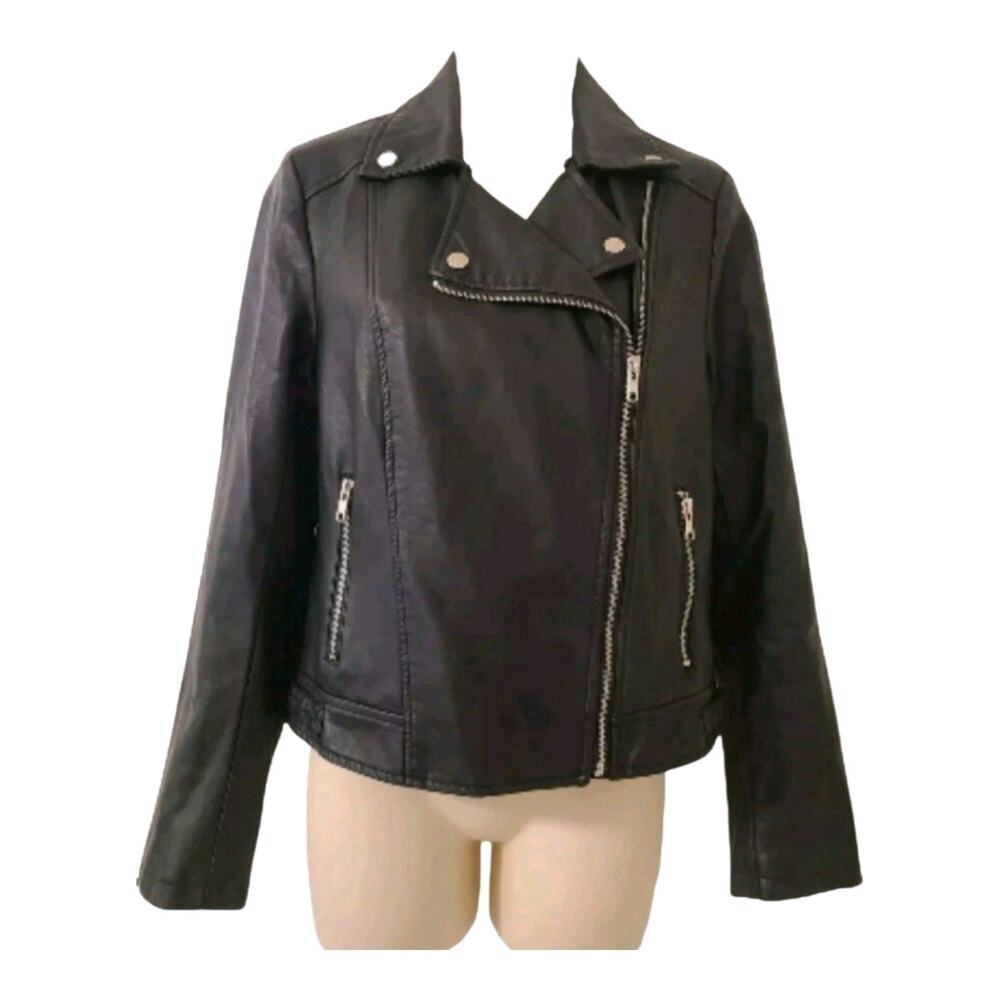 Forever 21 Women’s Black Faux Leather Moto Jacket Size Small Biker Zip